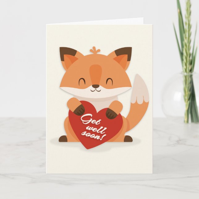 Get Well Soon Cute Cartoon Fox Greeting Card (Front)
