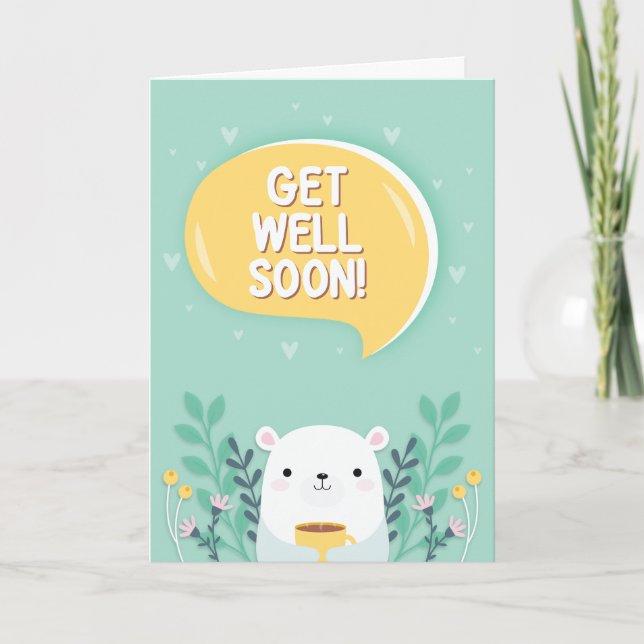 Get Well Soon Cute Cartoon Polar Bear Greeting Card (Front)