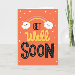 Get Well Soon Cute Clouds Typography Greeting Card