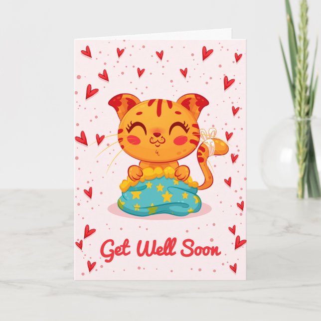 Get Well Soon Cute Kitty Greeting Card (Front)
