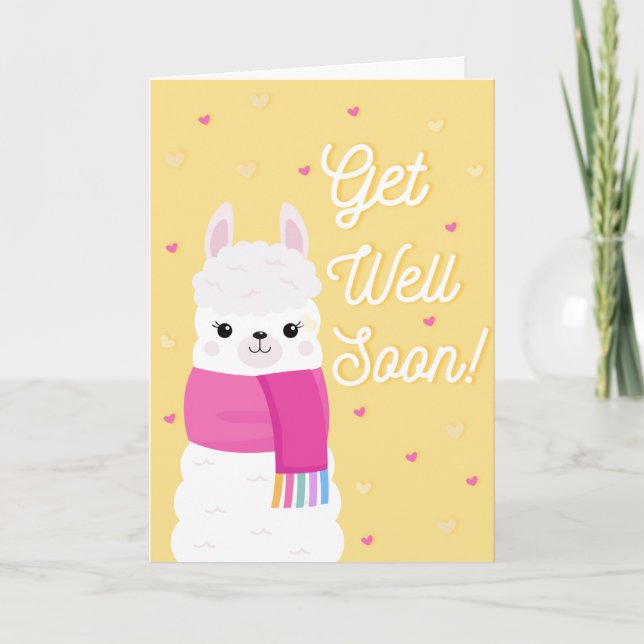 Get Well Soon Cute Llama Greeting Card (Front)