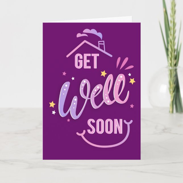 Get Well Soon Cute Purple House Greeting Card (Front)