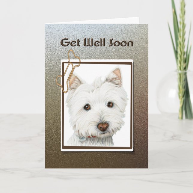 get well soon, cute westie dog greeting card (Front)