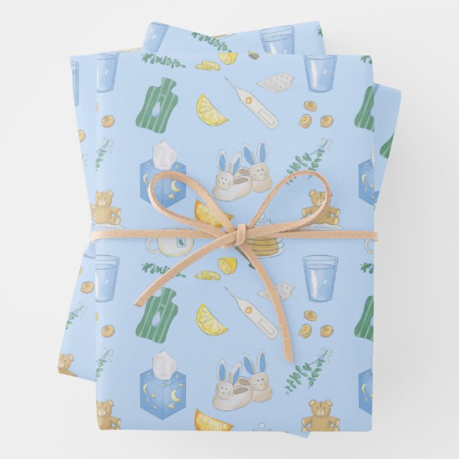 Get Well Soon Feel Better Sick Day Cold and Flu Wrapping Paper Sheet (In situ)