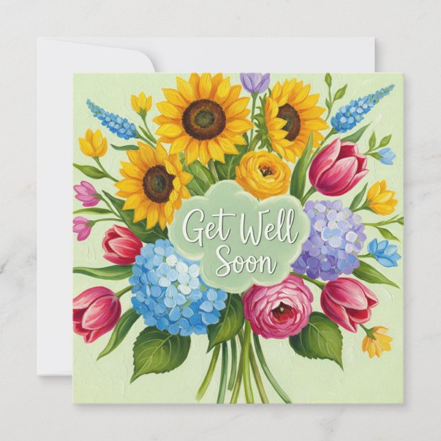 Get Well Soon Floral Bouquet  Card (Front)