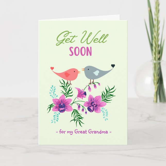 Get Well Soon for Great Grandma Birds Card (Front)