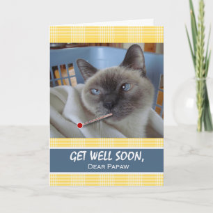 Get Well Soon for Papaw, Sick Cat in Basket Card