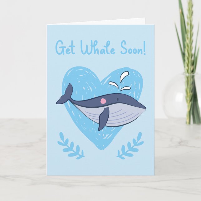 Get Well Soon Funny Cartoon Whale Greeting Card (Front)
