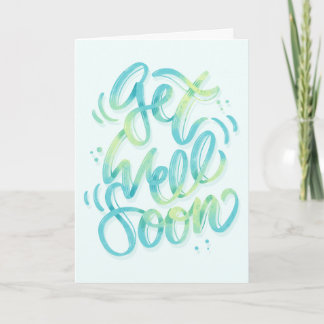 Get Well Soon Gradient Teal Calligraphy Card