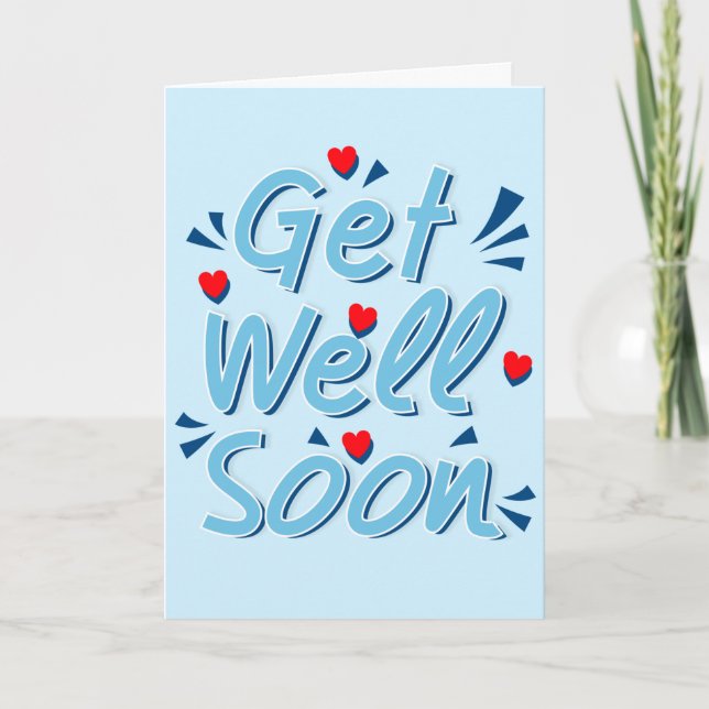 Get Well Soon Greeting Card - Ligh Blue Typography (Front)
