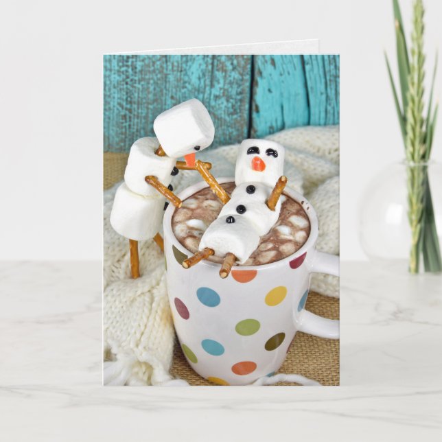 get well soon hot cocoa drink with snowmen holiday card (Front)