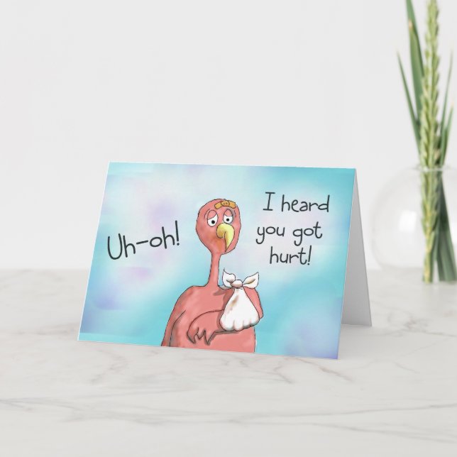 Get Well Soon Injury Pink Flamingo Card (Front)