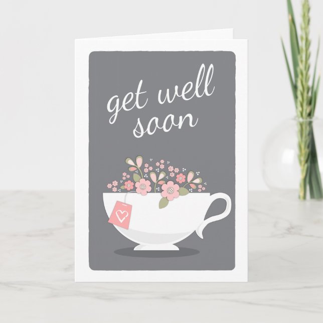 Get Well Soon Lovely Floral Teacup Card (Front)