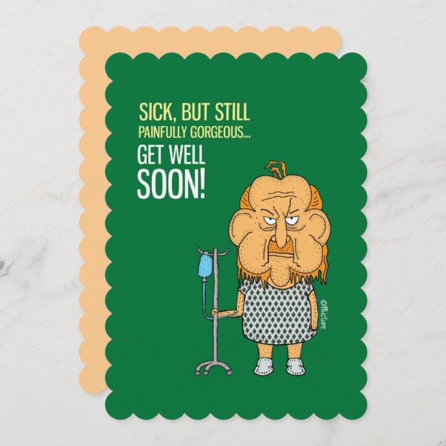Get well soon - man cartoon green card (Front/Back)
