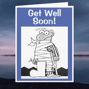 Get Well Soon - Man with Bandages on Crutches Card