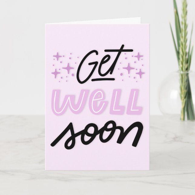 Get Well Soon Modern Pink and Black Typography Card (Front)