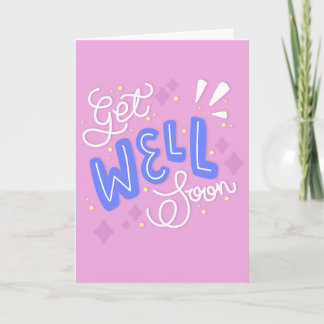 Get Well Soon Modern Pink and Blue Typography Card