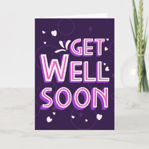 Get Well Soon Modern Pink and Purple Typography Card