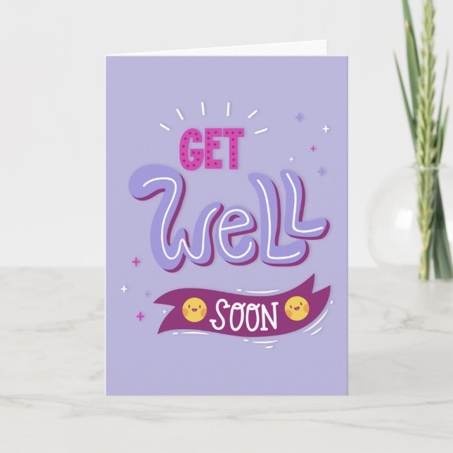 Get Well Soon Modern Violet and Pink Typography Card (Front)