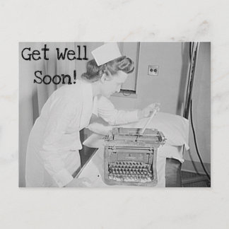 Get Well Soon Nurse & Vintage Typewriter Postcard