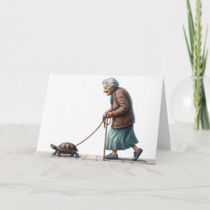 Get Well Soon Old Lady Walking a Turtle Card