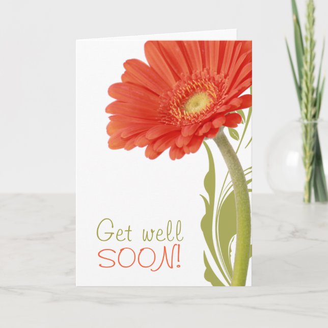 Get Well Soon Orange Gerbera Daisy Blank Inside Card (Front)