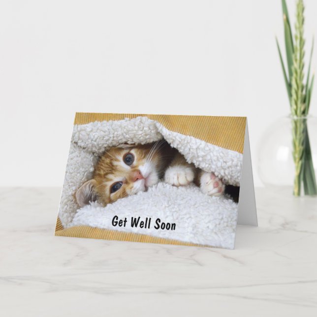 Get Well Soon Orange Tabby Kitten Card (Front)
