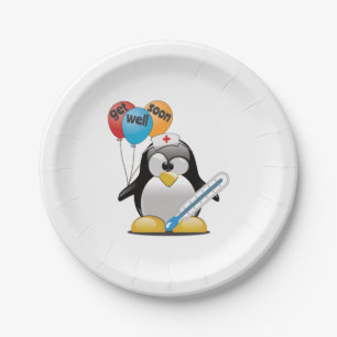 Get well soon. Penguin Nurse. Paper Plate