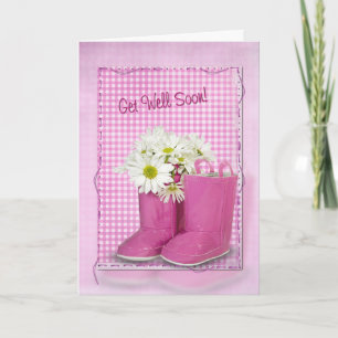Get Well Soon pink boots and daisies Card