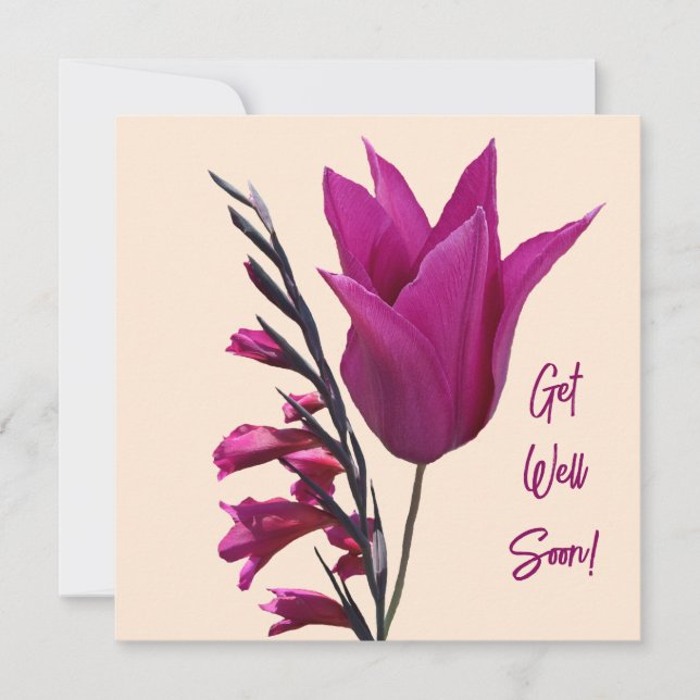 Get well soon pink Dutch tulip flowers cute girly  Holiday Card (Front)