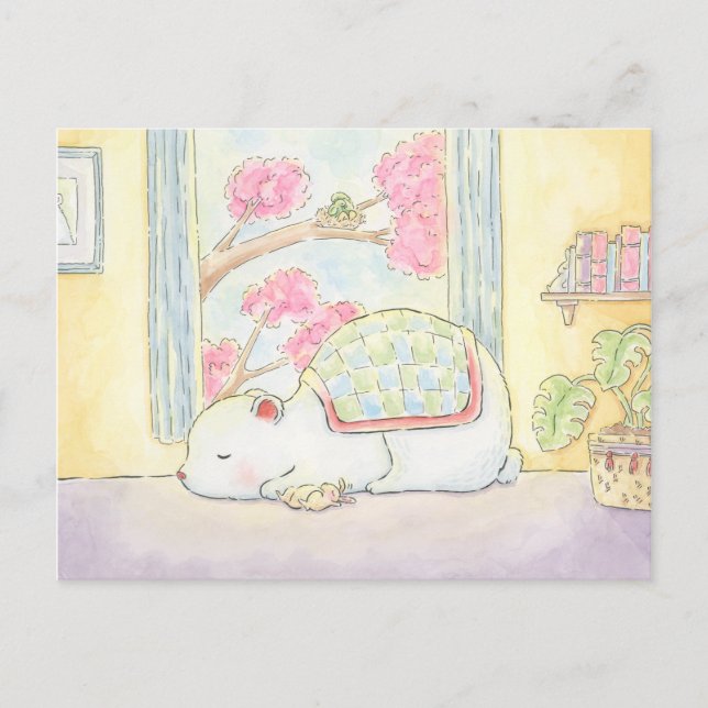get well soon polar bear bunny watercolour postcard (Front)