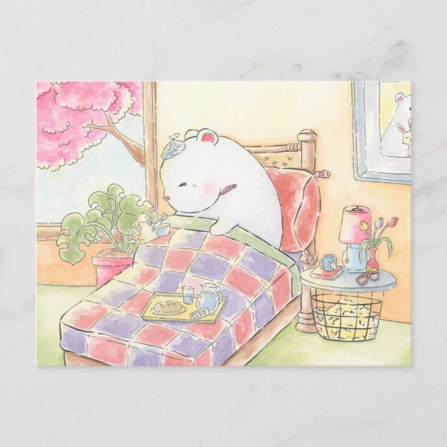 get well soon polar bear bunny watercolour postcard (Front)