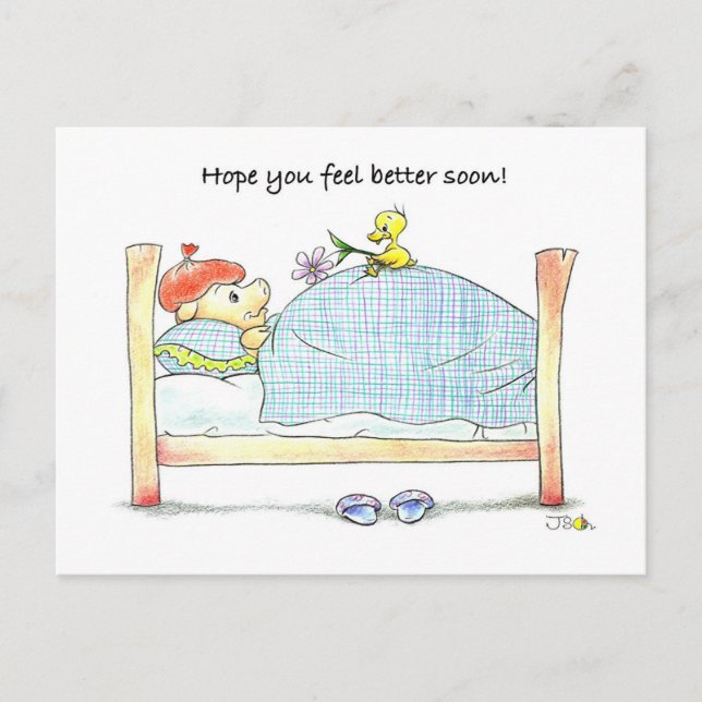 Get Well Soon Postcard – Cute Pig & Duck   (Front)