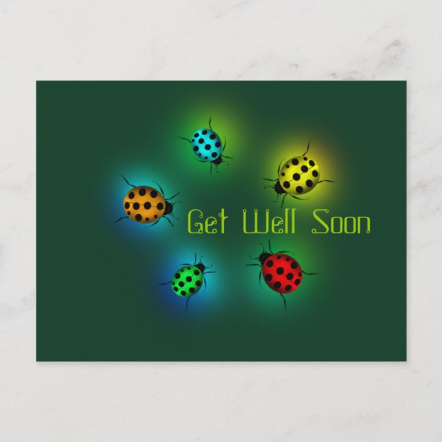 Get Well Soon Pretty Ladybugs Postcard (Front)