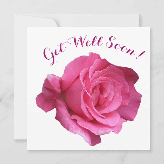 Get well soon pretty pink rose beautiful floral holiday card (Front)