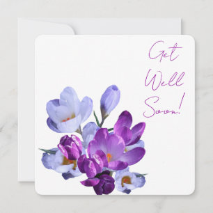 Get well soon pretty purple floral beautiful fun holiday card