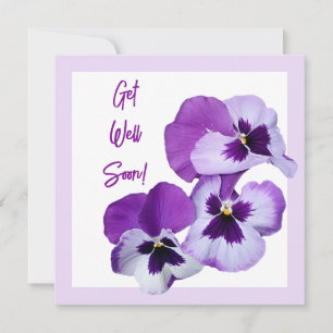 Get well soon pretty purple pansy floral card