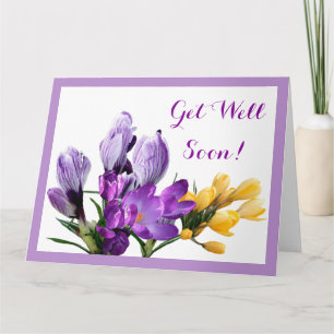 Get well soon pretty purple yellow crocus floral card