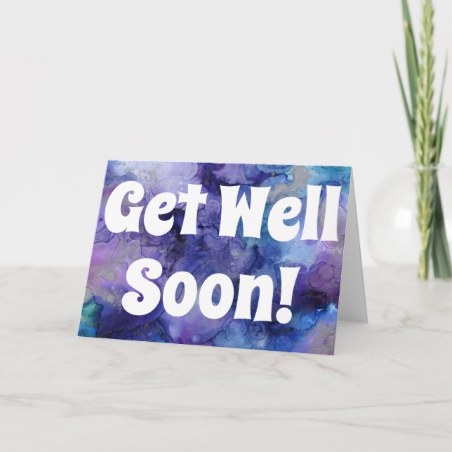 Get Well Soon Purple Blue Watercolor Personalised Card (Front)