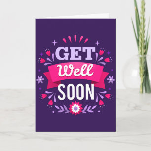 Get Well Soon Purple Typography Greeting Card
