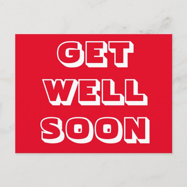 Get Well Soon, Red white modern bold Postcard (Front)