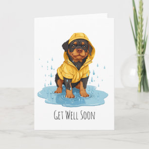 Get Well Soon Rottweiler Dog Wearing Raincoat Card