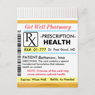 Get Well Soon RX for Health Postcard