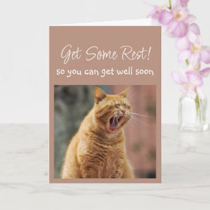 Get Well Soon Sleepy Yawning Cat Animal Fun Card