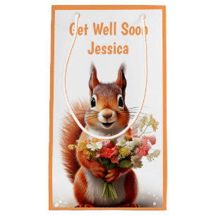 Get Well Soon Squirrel Cute Personalised Name Small Gift Bag