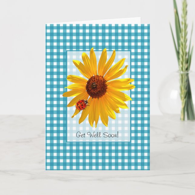 Get Well Soon Summer Sunflower And Ladybug Card (Front)