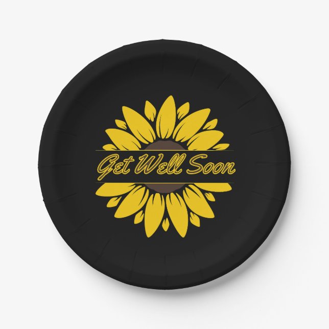 Get Well Soon Sunflower Paper Plates (Front)