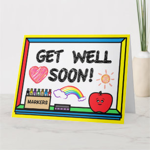 Get Well Soon Teacher with Apple and Markers Card