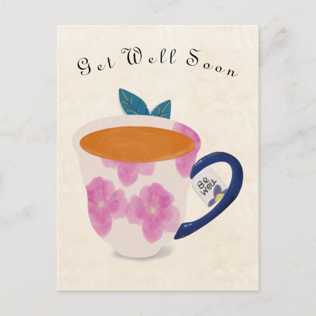 Get Well Soon Teacup Postcard (Front)