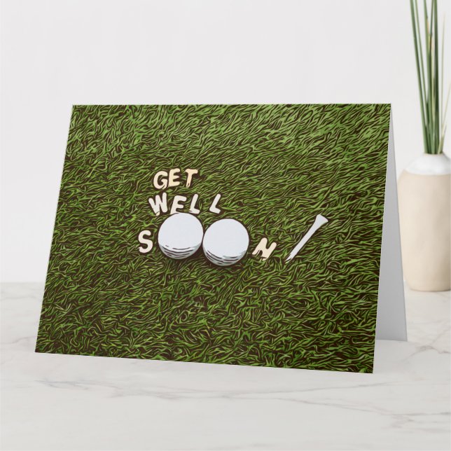 Get well soon to golfer with golf ball and tee card (Front)